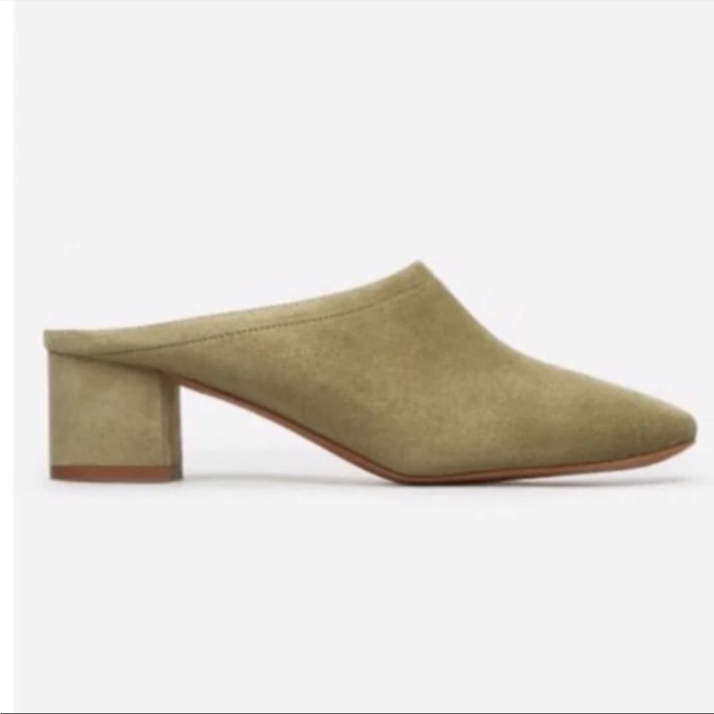 Everlane The Day Heel Mule Slip On Shoes Olive/  Gray Suede Leather Size 6.5
